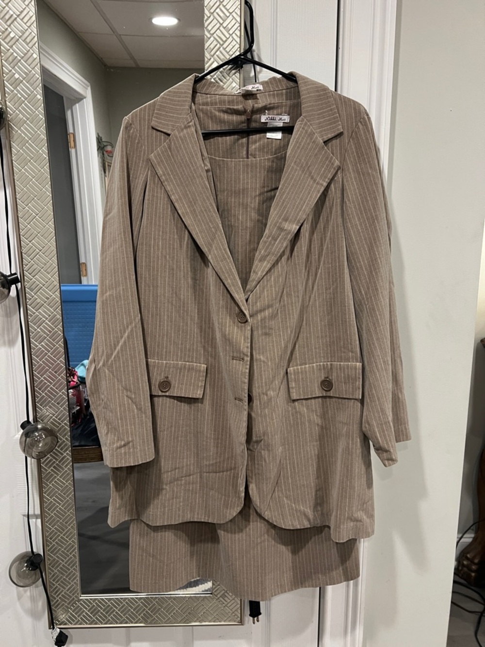 Taupe Pinstripe Blazer and Skirt Set